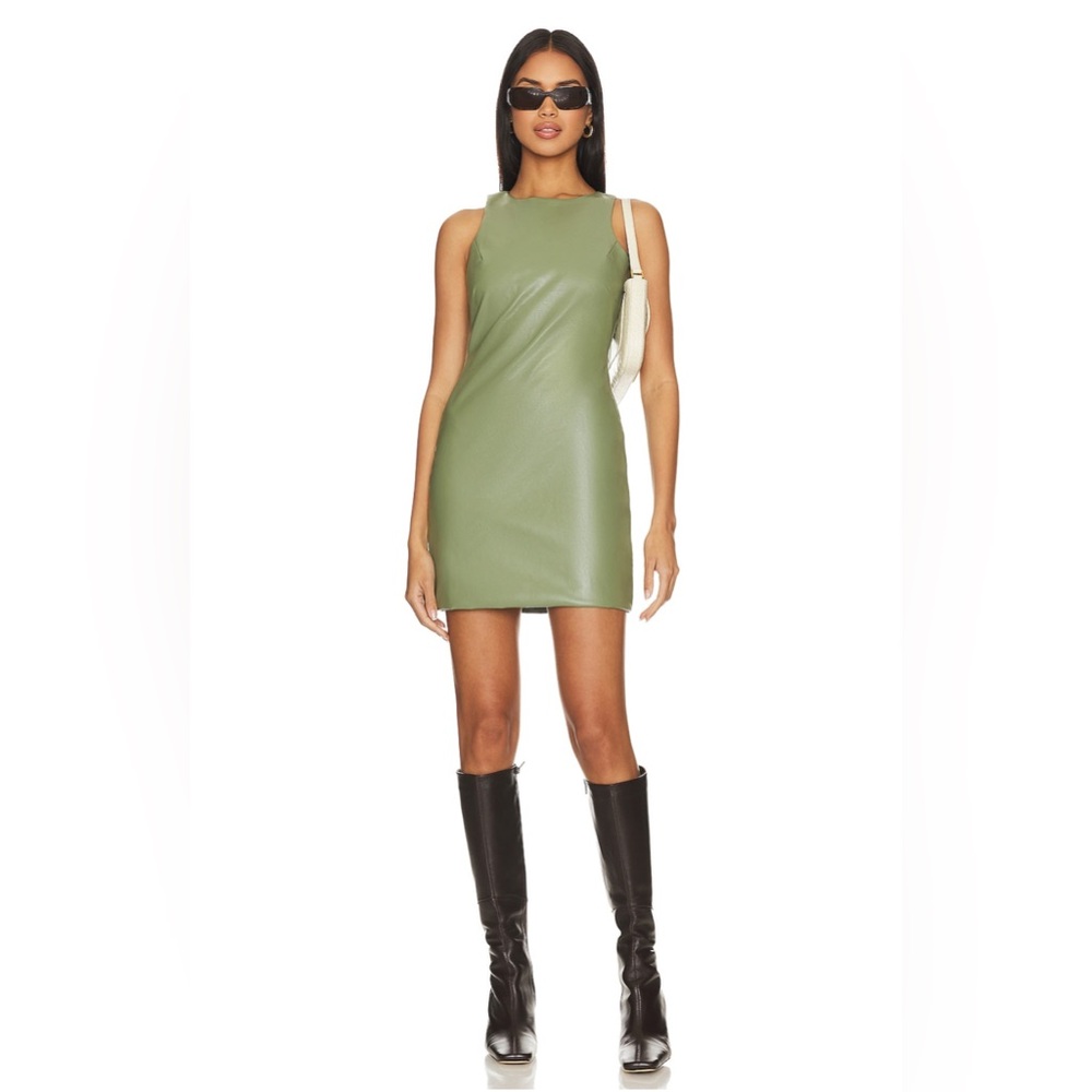 NWT LBLC The Label Dio Leather Sleeveless Dress in Olive Sage Green Size XS
